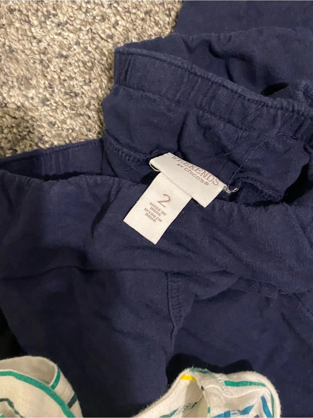 Chicos and Talbots- talbots Striped White Tee w/ Chicos Black &Navy pants
